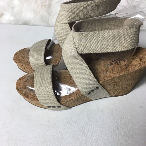 Lucky Brand cork wedge khaki elastic sandals SZ10w - Picture 3 of 7